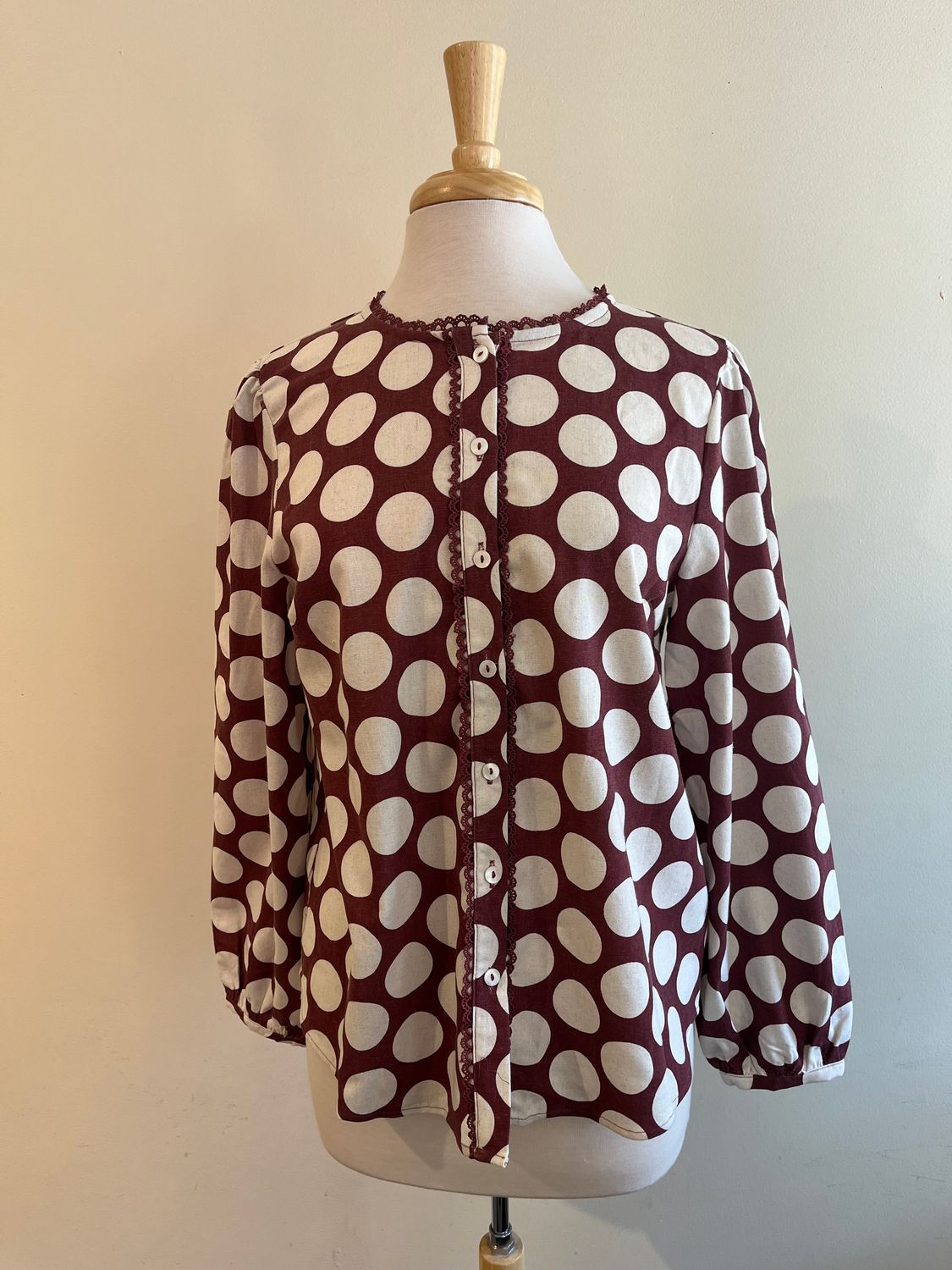 Elle Polka Dot Button LS, Size: Small