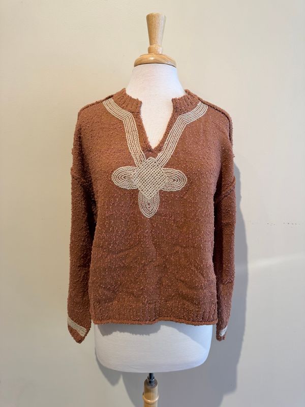 Hazel Carmel Sweater Embroid Front