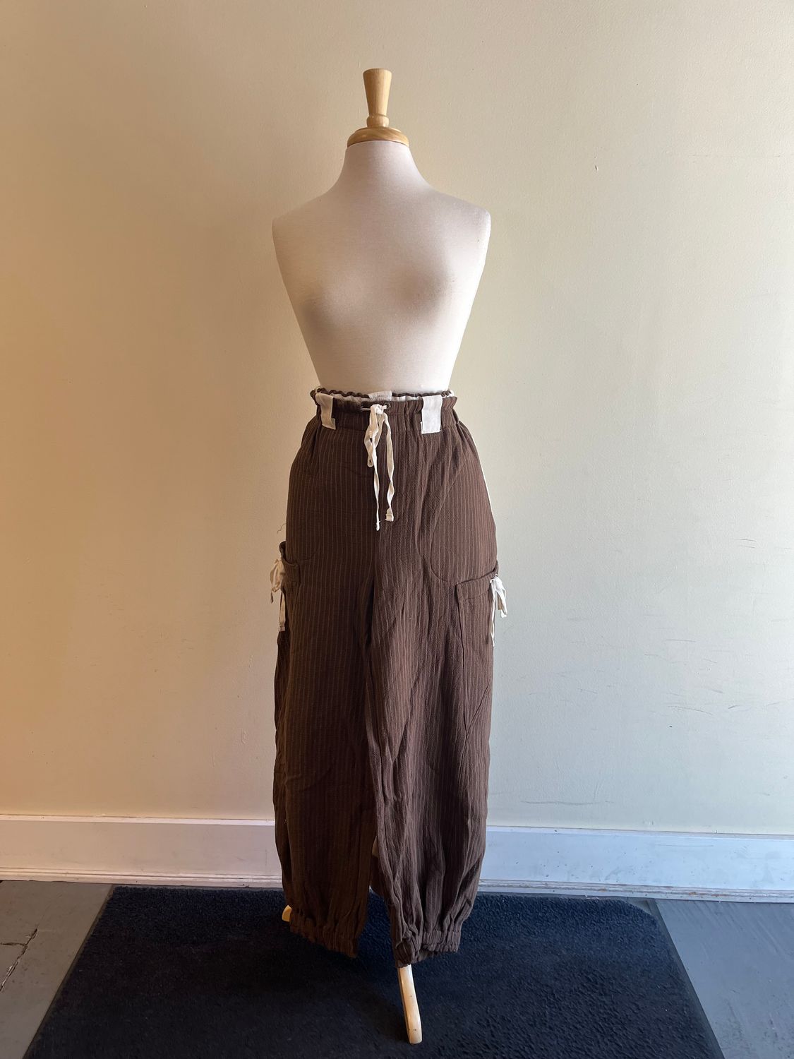 Kim Chocolate Stripe Drawstring Jogger Pants, Size: Small