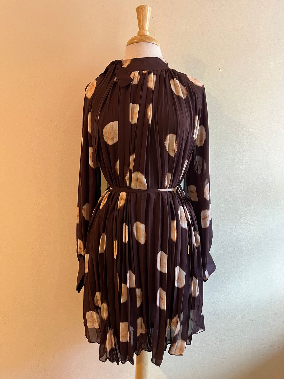 Nadia Polka Dot Pleated Tie Dress, Size: Small