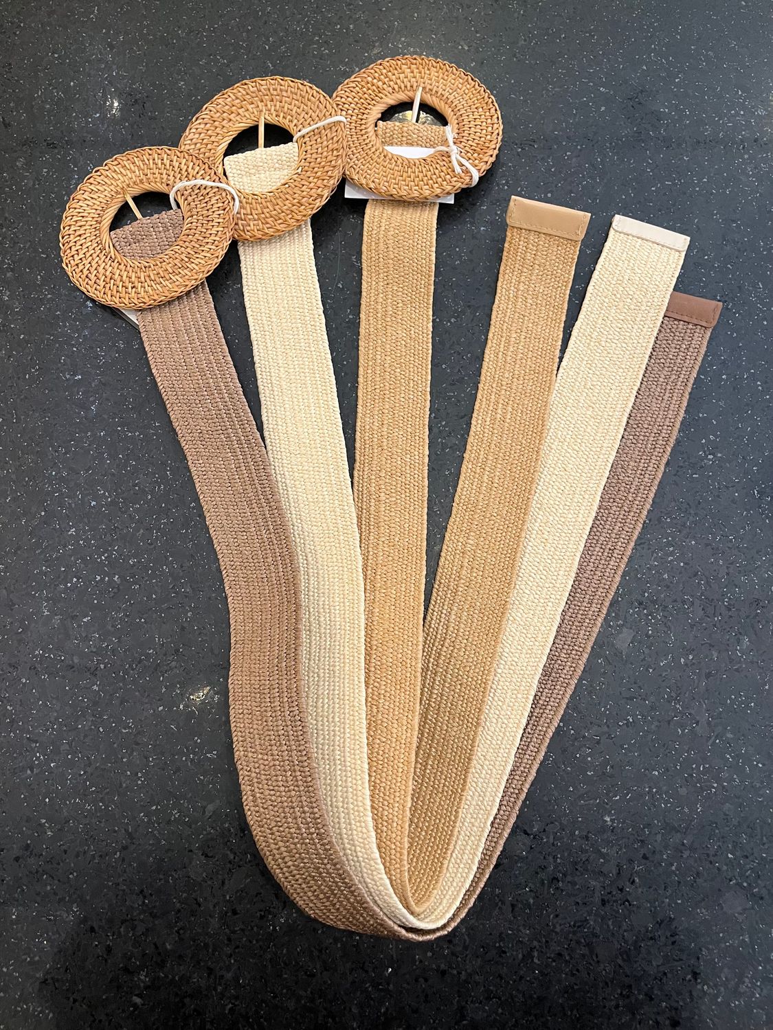 Basket Weave Straw Belt- OneSize, Color: Ivory