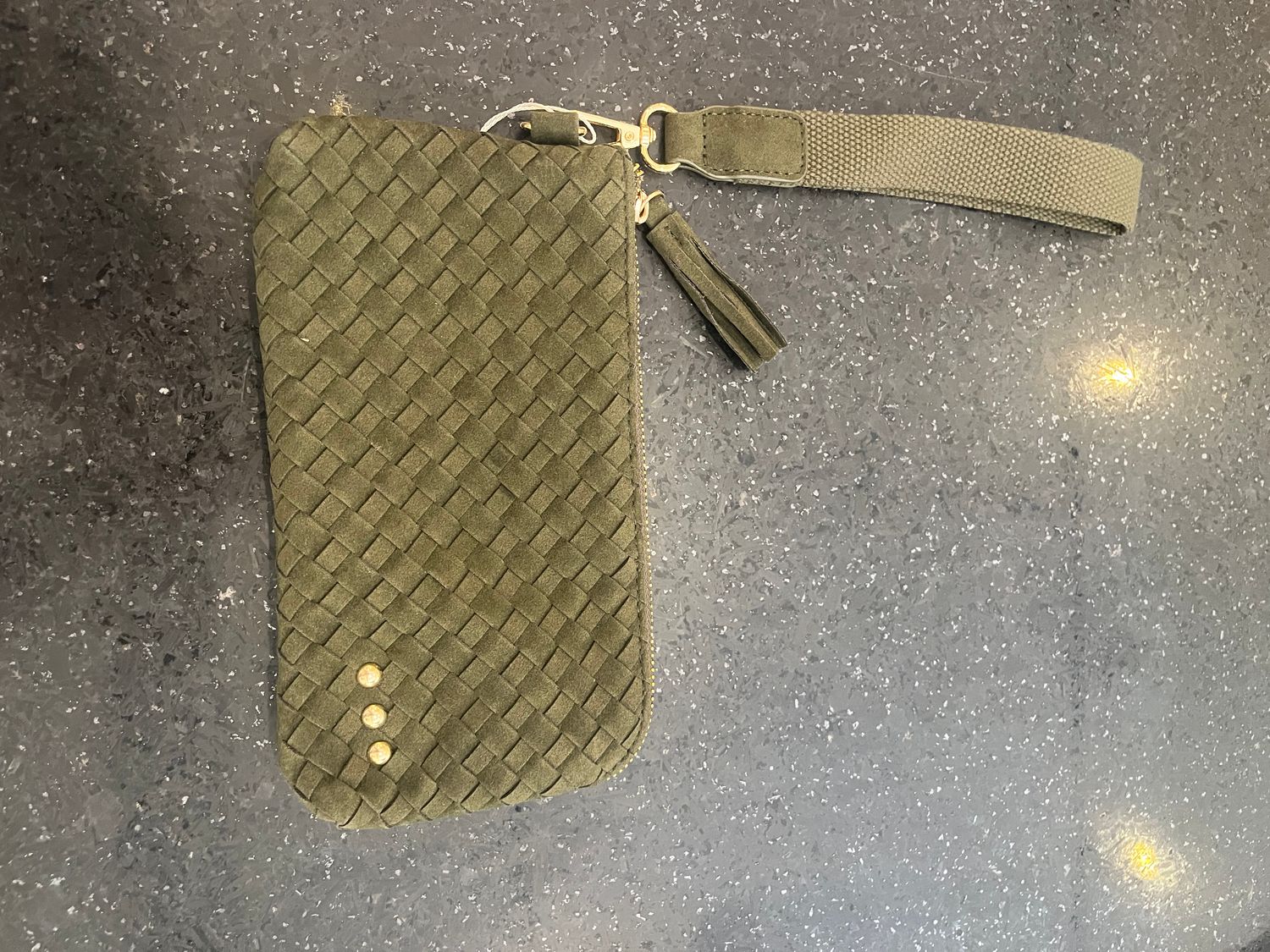 Suede Emma Woven Clutch Wristlet, Color: Olive