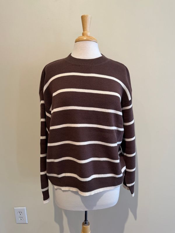 Elara Brown LS Stripe Sweater