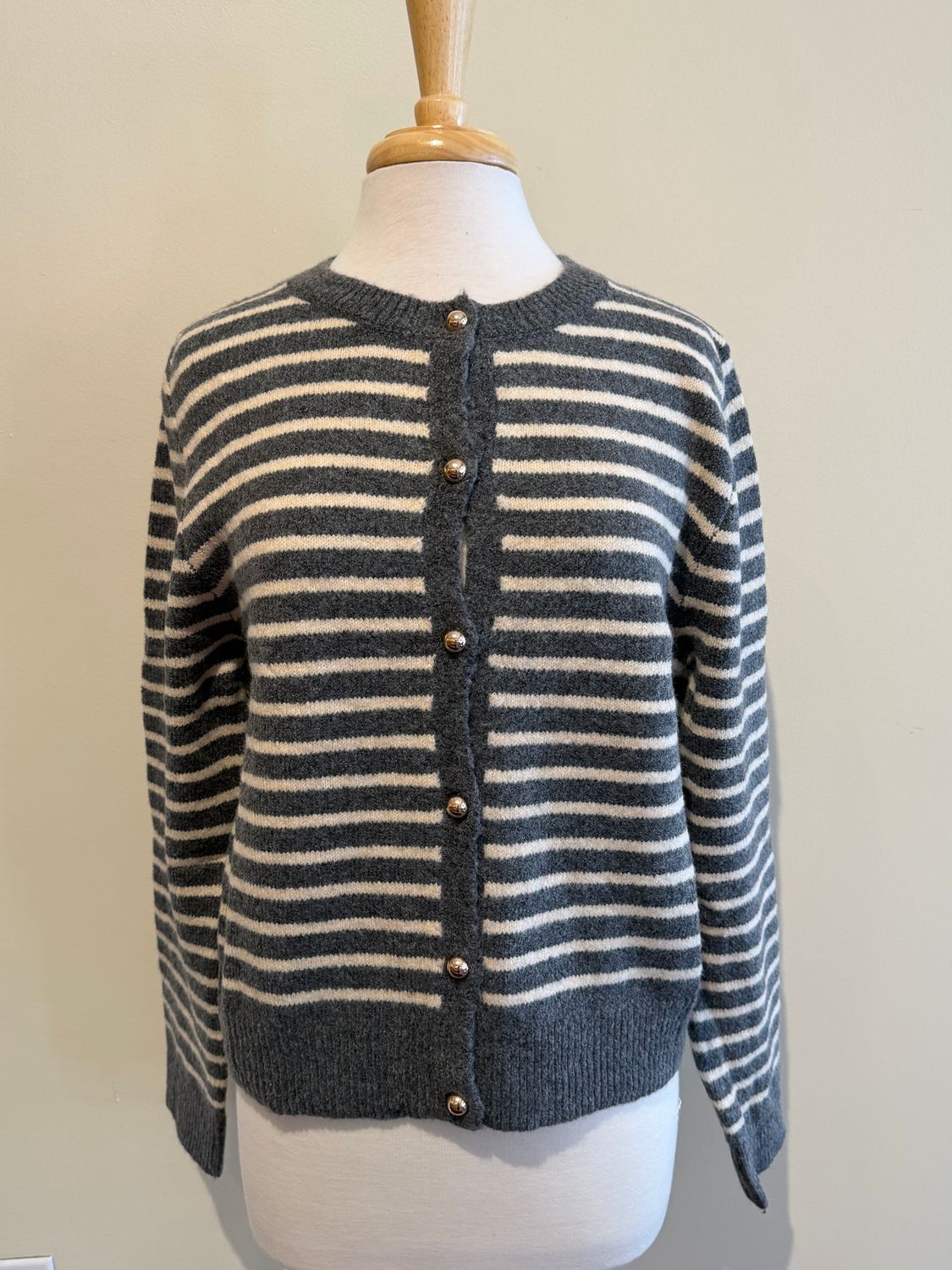 Danielle Gray Stripe Button Cardigan