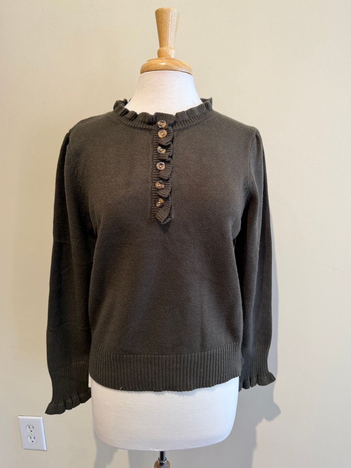 Oakley Olive Ruffle Button Sweater