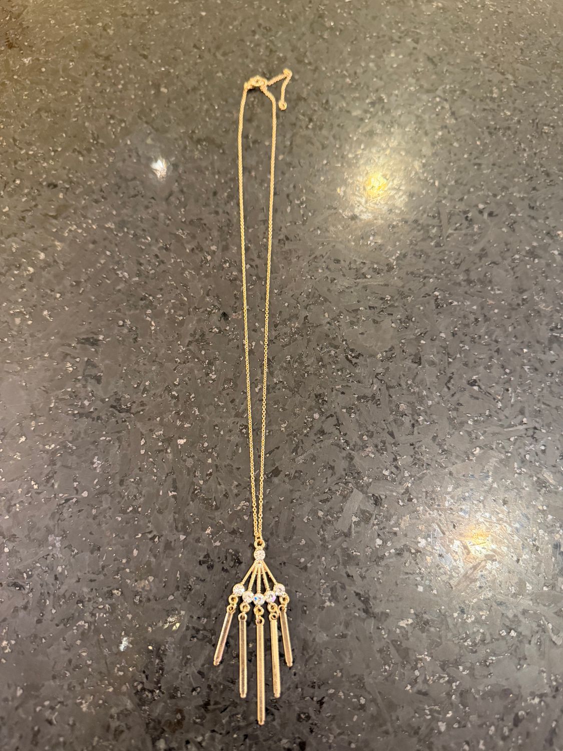 Gold Necklace w/ Rhinestones Dangles