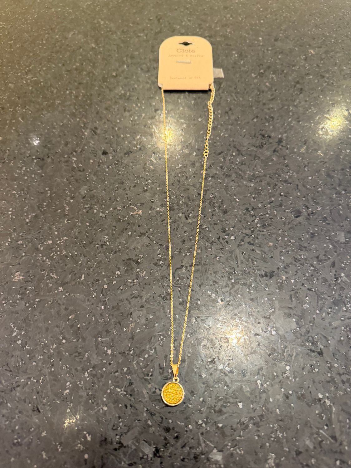 Gold Necklace Gold Glitter Pendant