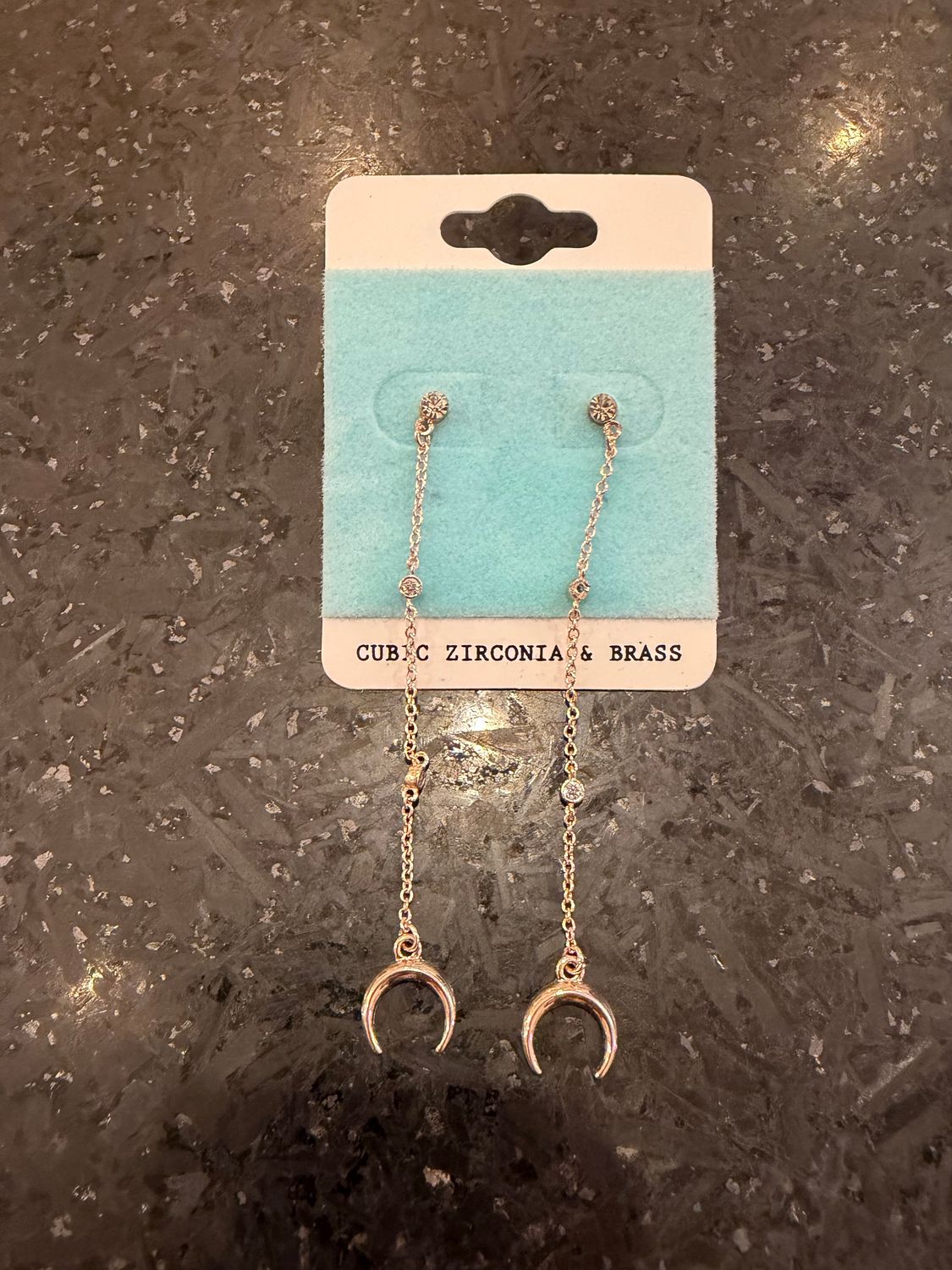 Long Chain Rose Gold Half Moon Earrings