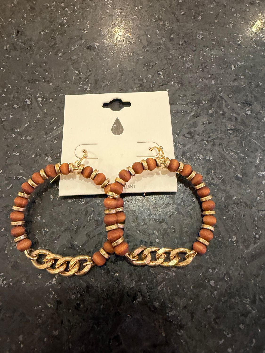 Brown Beaded Gold Chain Circle Earrings