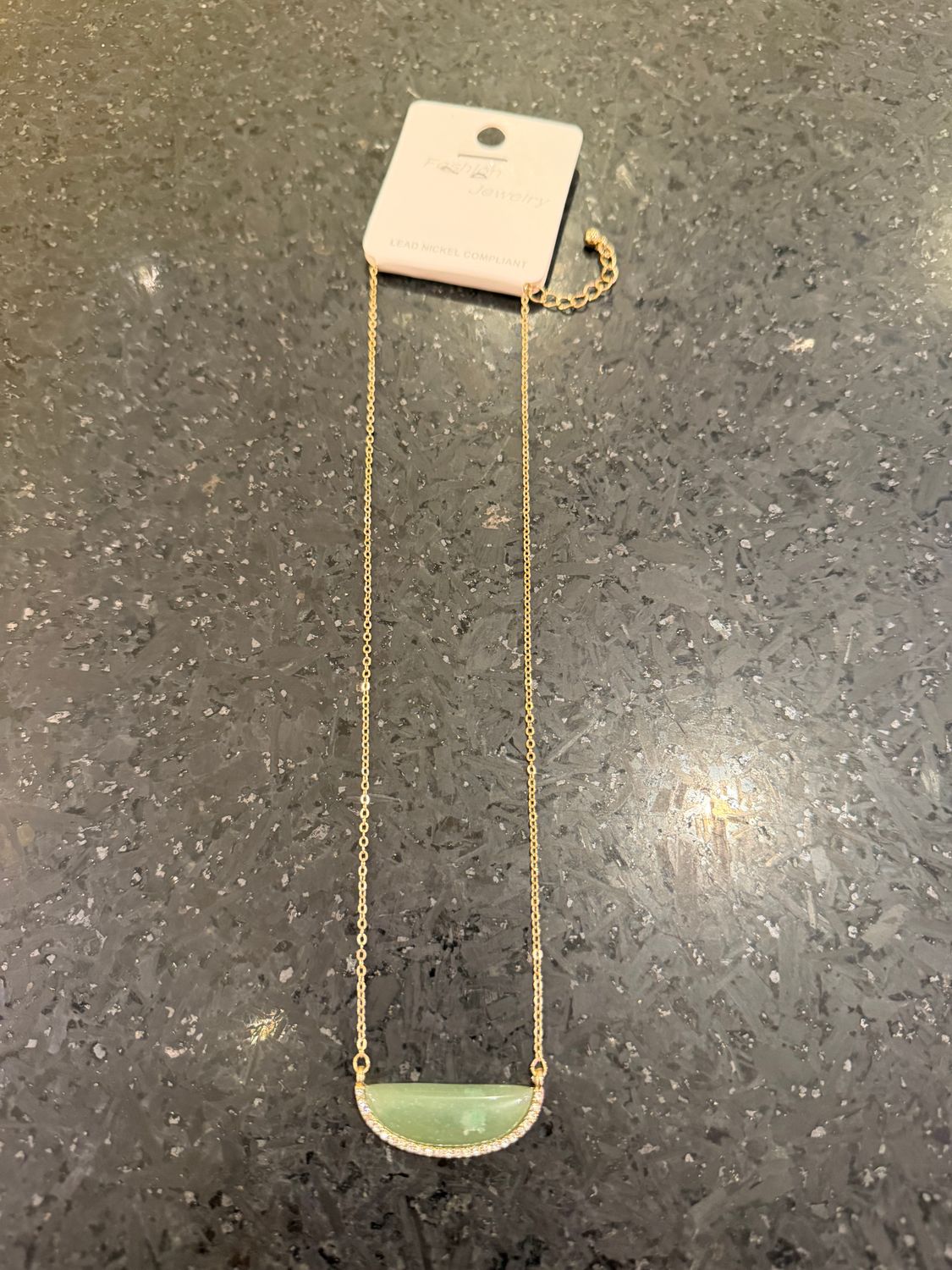 Olive Half Circle Stone Gold Necklace
