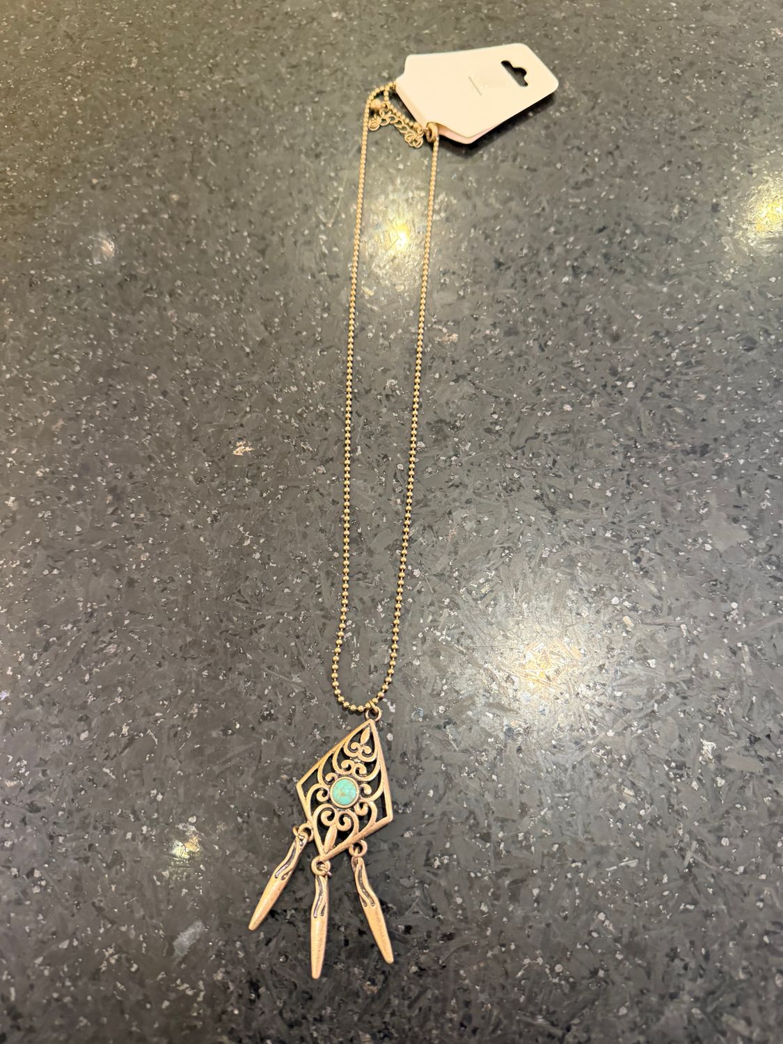 Long Gold Triangle Dangle Design Necklace