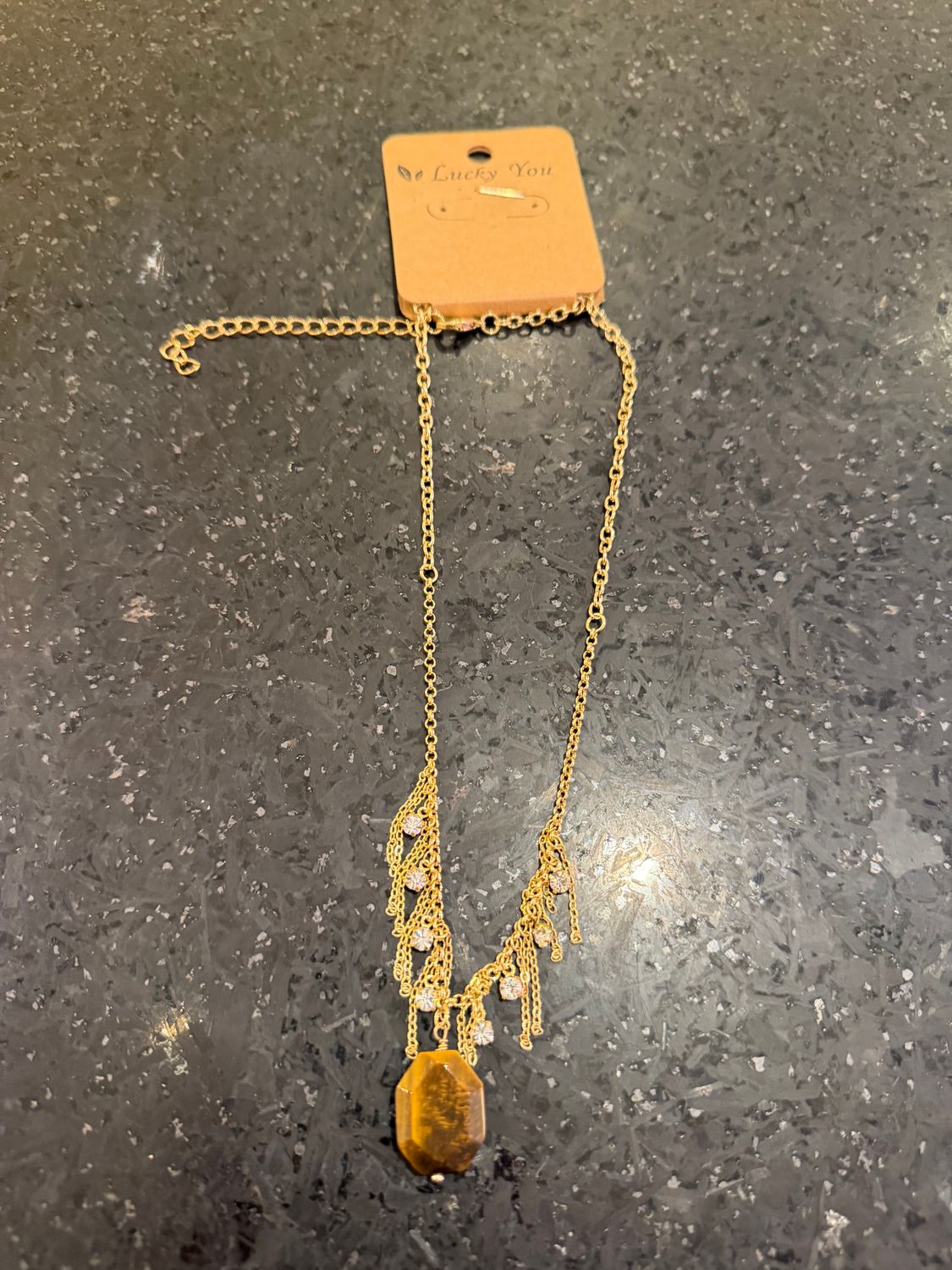Gold Necklace w/ Chains Stone Gems