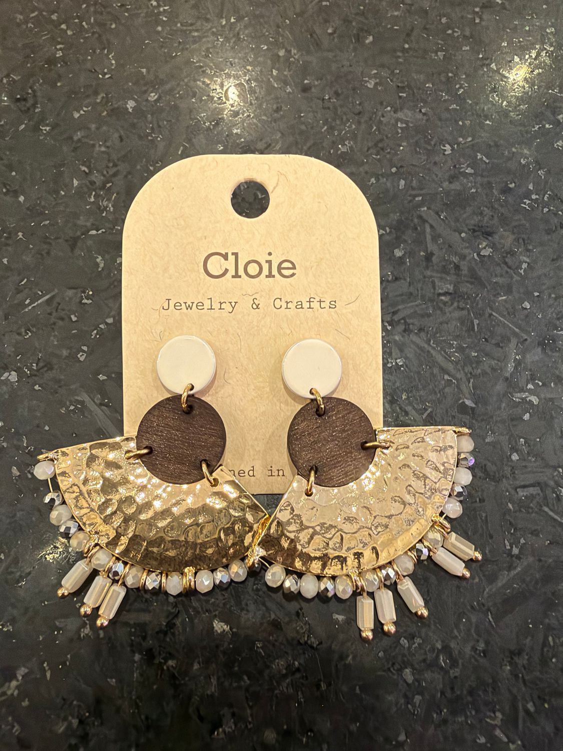 Gold Half Circle Beaded Earrings