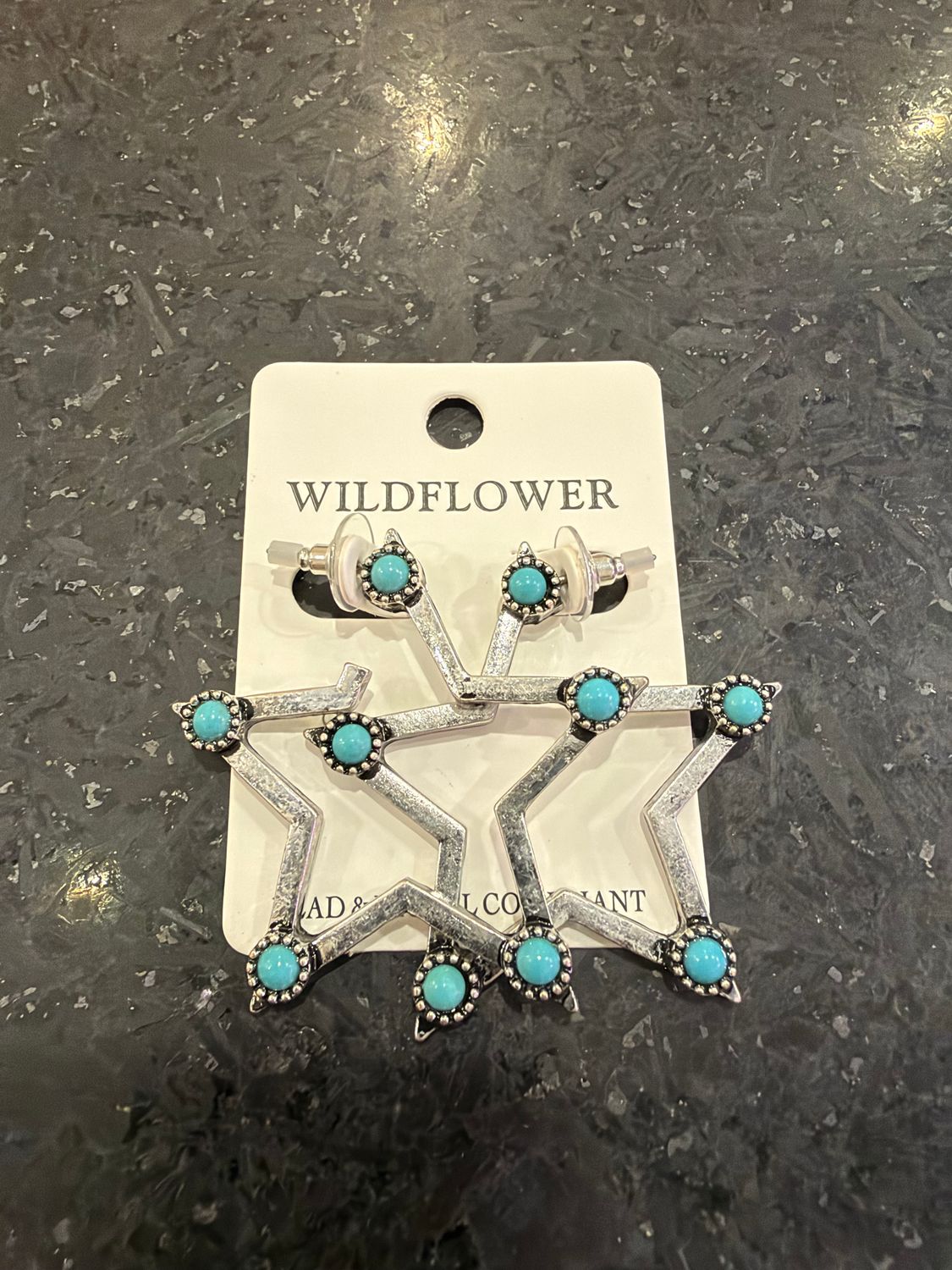 Silver Cutout Stars Turq Stone