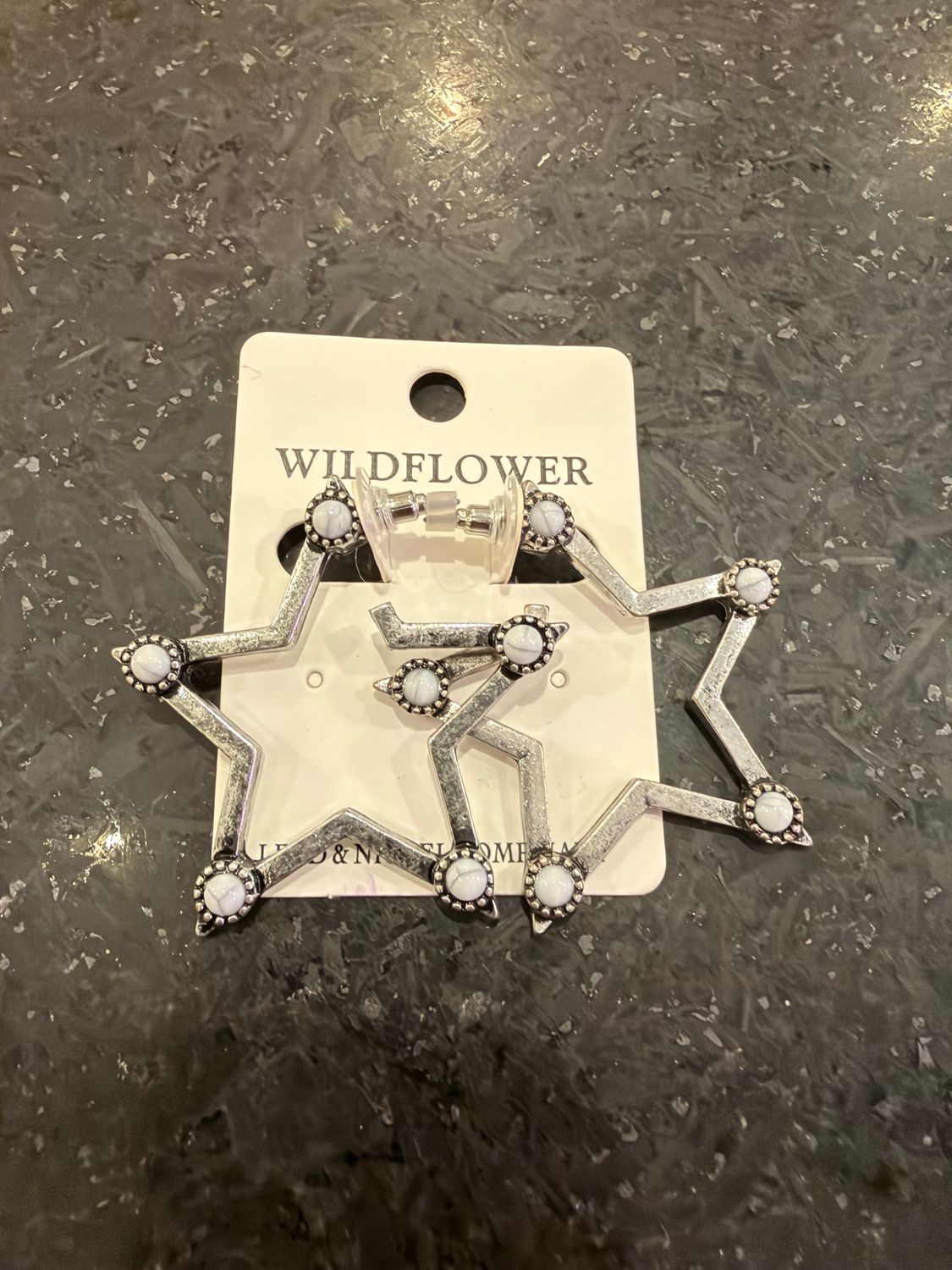 Silver Star Cutout White Stone Earrings