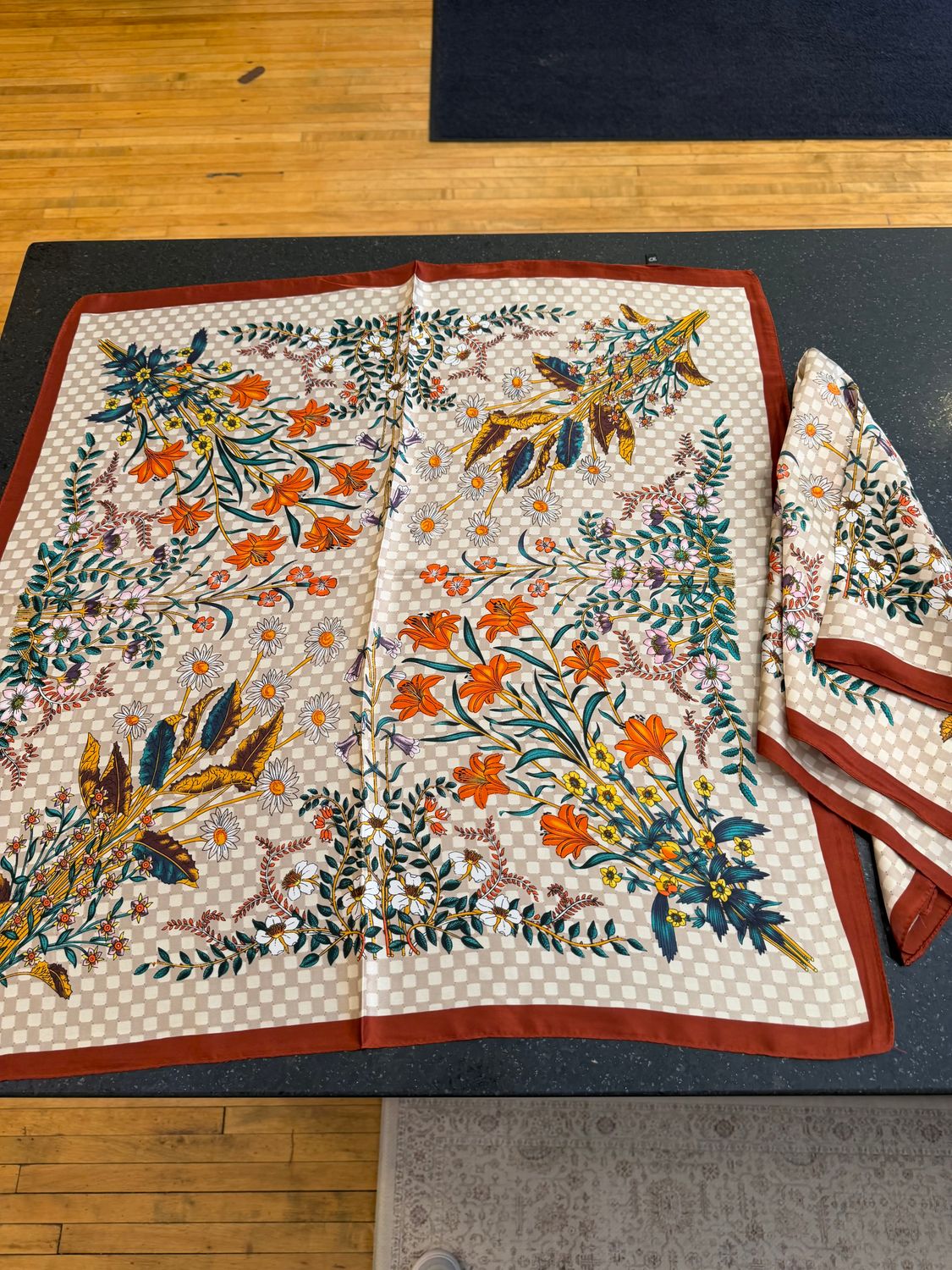 Brown Floral Print Bandana Scarf