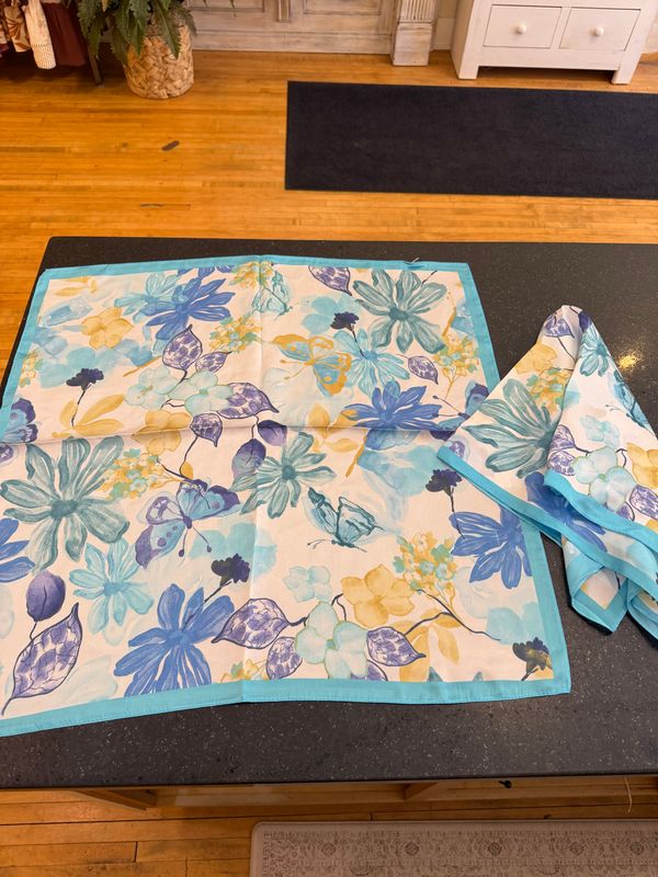 Blue Floral Silk Bandana Scarf