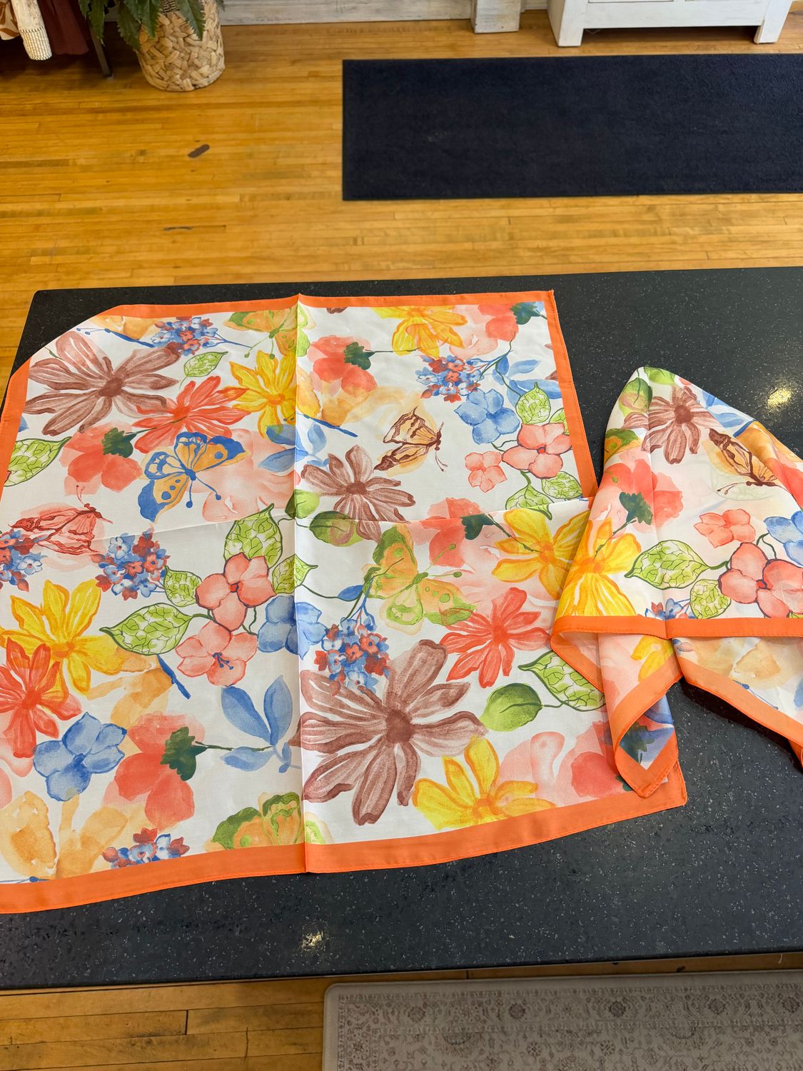 Orange Floral Silk Bandana Scarf