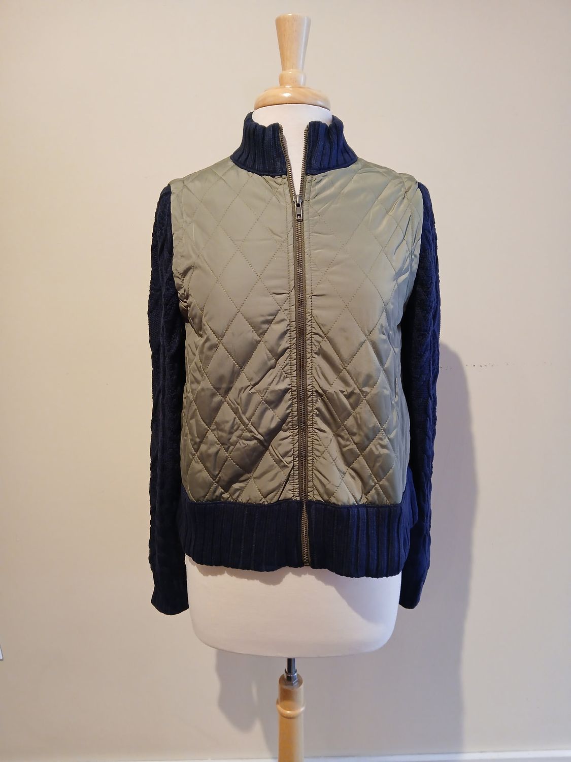Ava Quilted Mock Neck Cable Sleeve Jacket