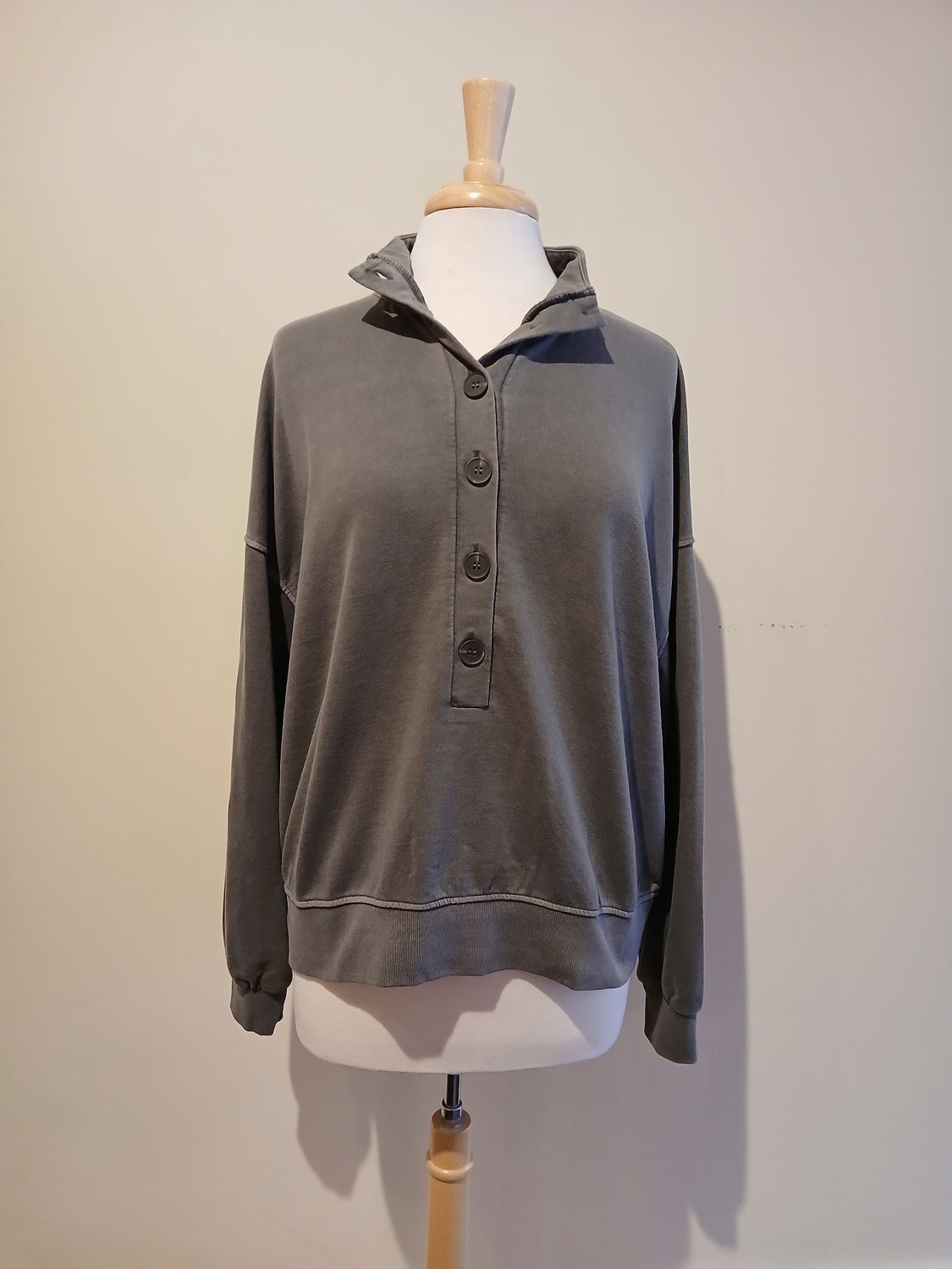 Bridgette Mock Neck Button Henley LS