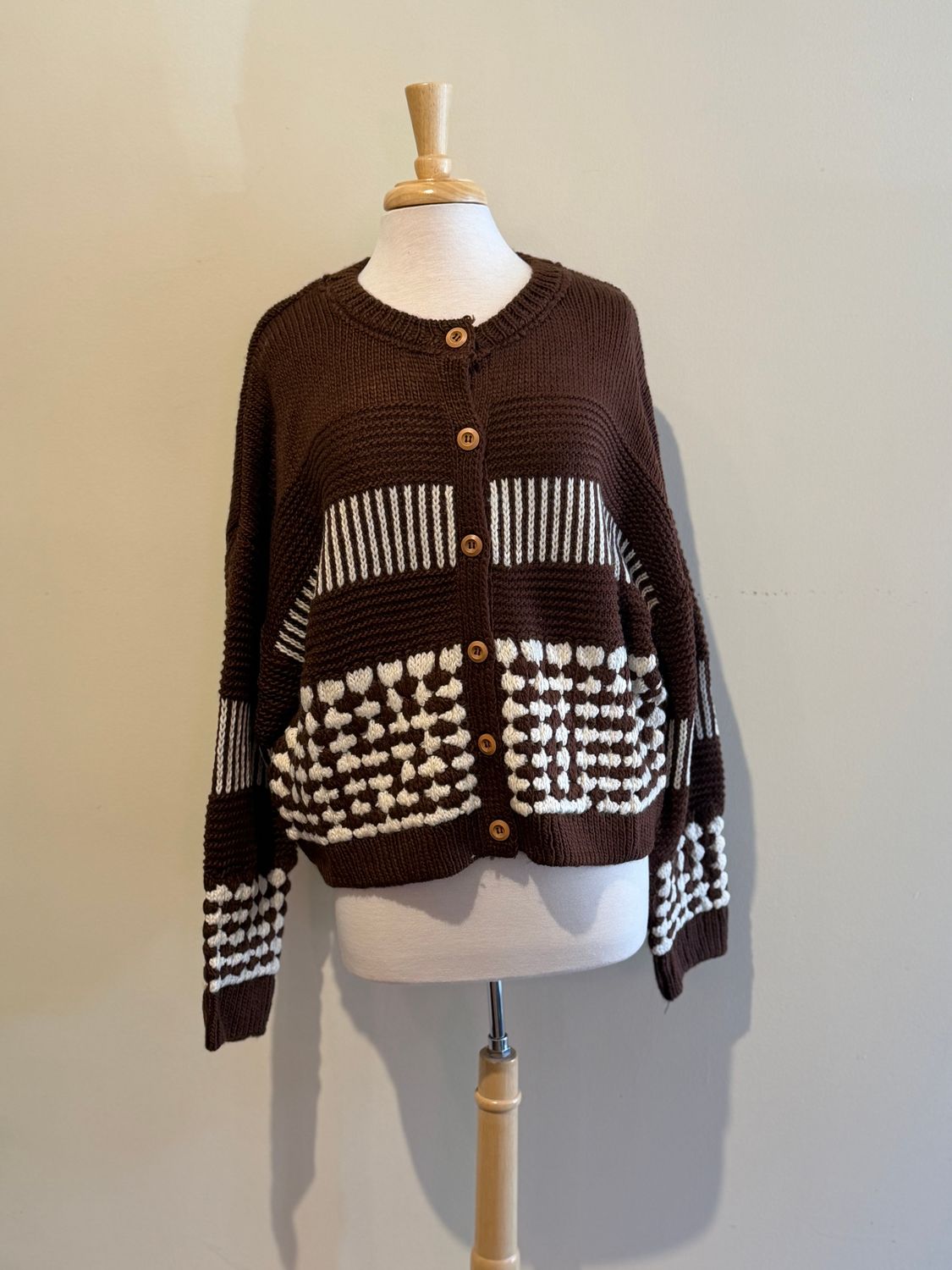 Nova Contrast Stripe Button Cardi