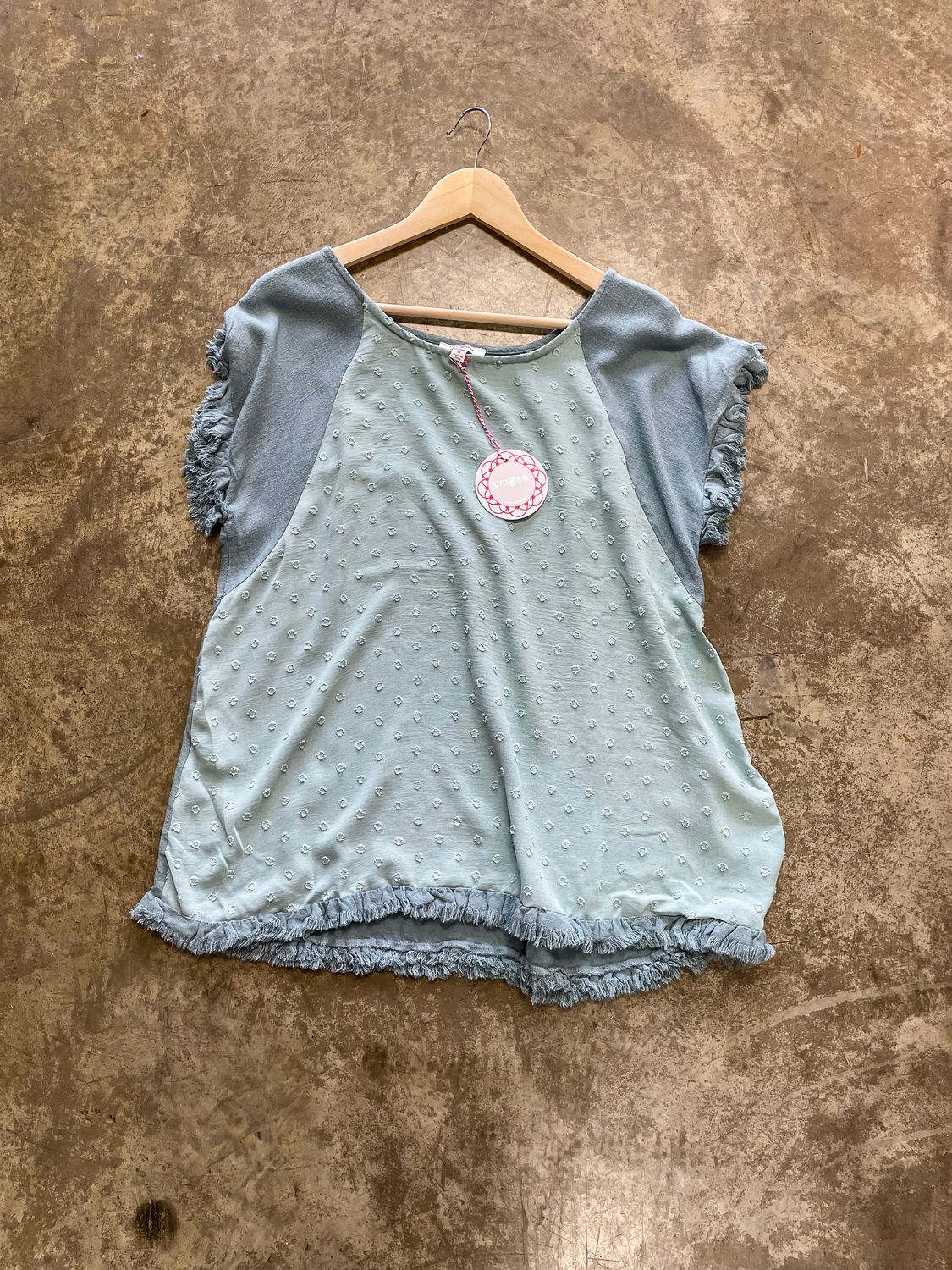 MINT BLUE POLKA DOT DETAIL TOP