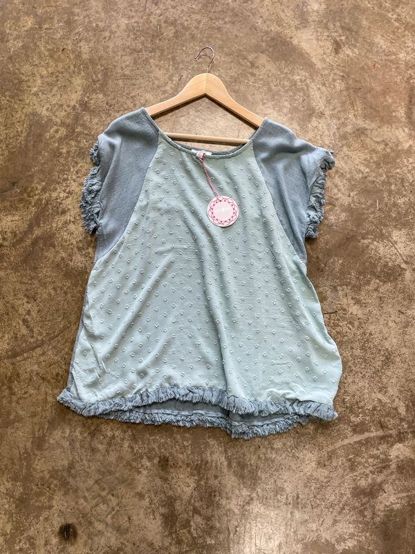 MINT BLUE POLKA DOT DETAIL TOP