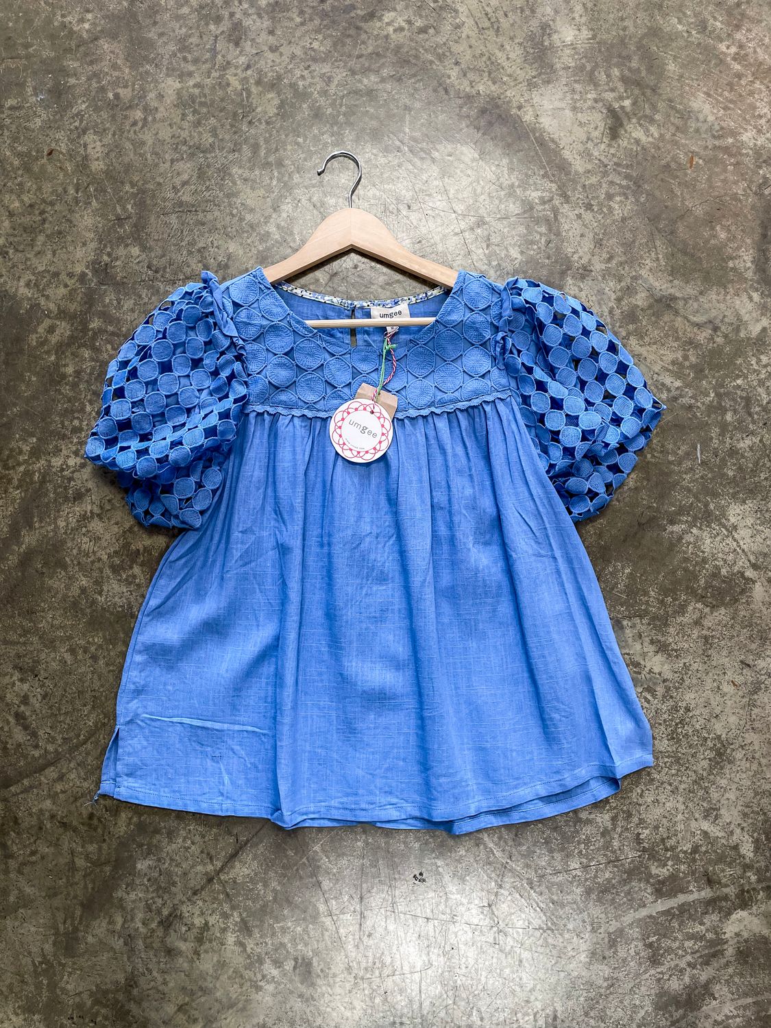 BLUE POLKA DOT LACE TOP