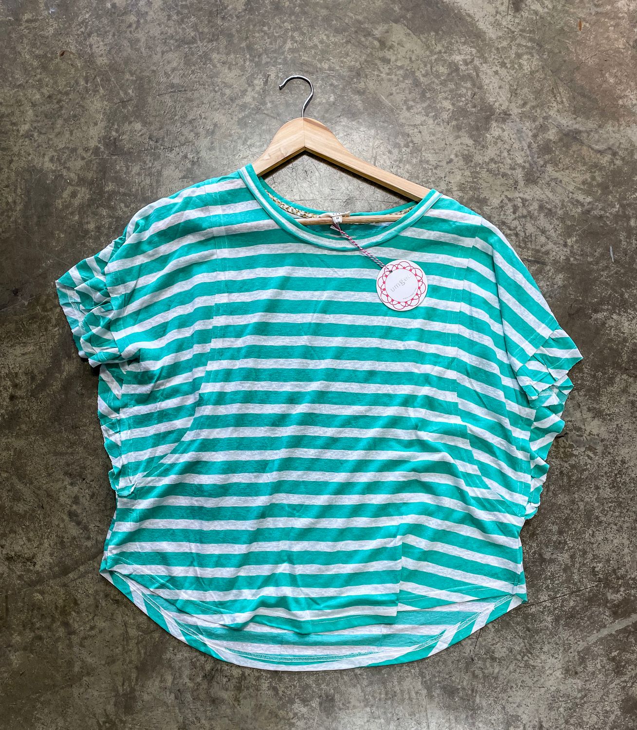 EMERALD LINEN BLEND STRIPE TOP