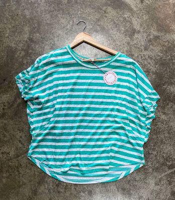 EMERALD LINEN BLEND STRIPE TOP