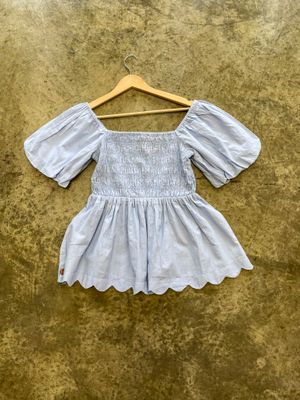 PUFF SLV SCOOP NECK BLOUSE -
