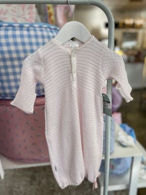 PINK PLACKET GOWN PINSTRIPE W/BOW NEWBORN