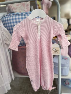 PINK PLACKET GOWN W/BOW - NEWBORN