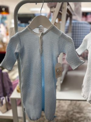 BLUE PLACKET GOWN W/BOW - NEWBORN