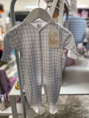 BLUE GINGHAM PIMA FOOTIE - 3 MOS