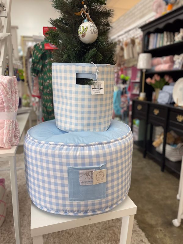 BUCKHEAD BLUE GINGHAM POUF OTTOMAN