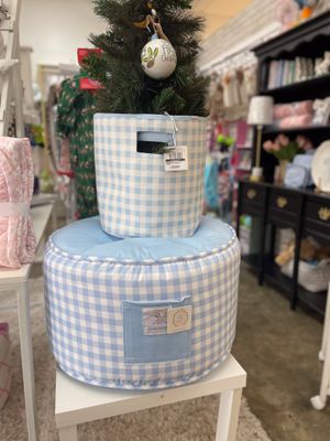 BUCKHEAD BLUE GINGHAM POUF OTTOMAN