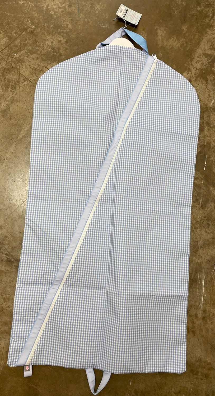 BABY BLUE GINGHAM HANGING GARMENT BAG SET
