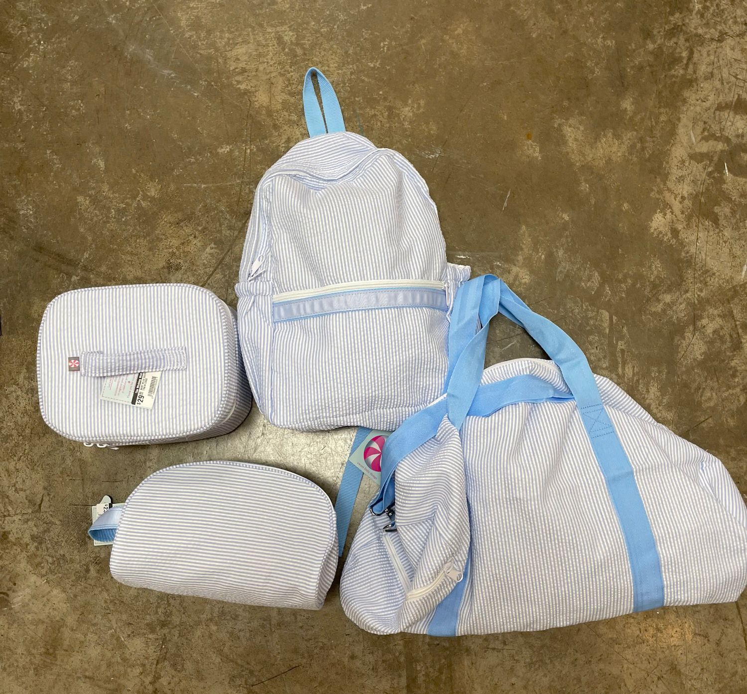 BABY BLUE SEERSUCKER WEEKEND DUFFLE