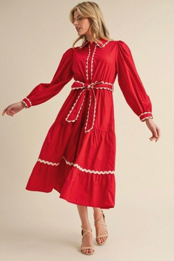 RED RIC RAC MIDI DRESS