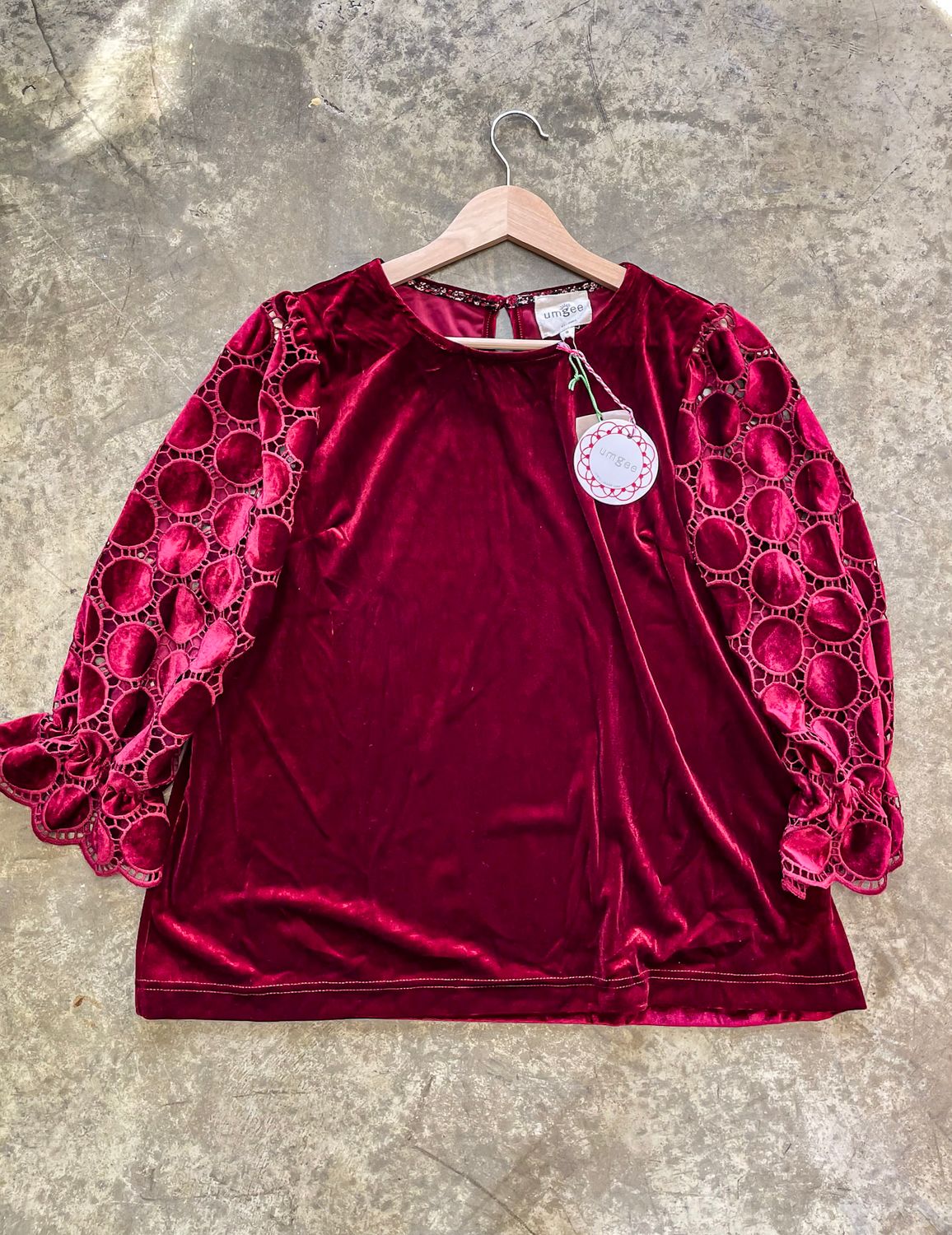 LACE POLKADOT VELVET TOP OLIVE S