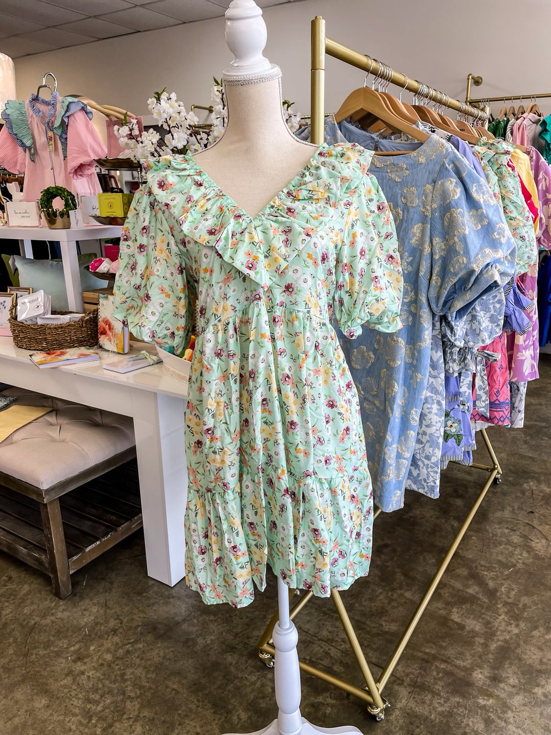 MINT FLORAL PRINT MINI DRESS