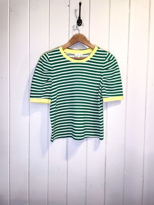 Green Stripe Puff Sleeve Large