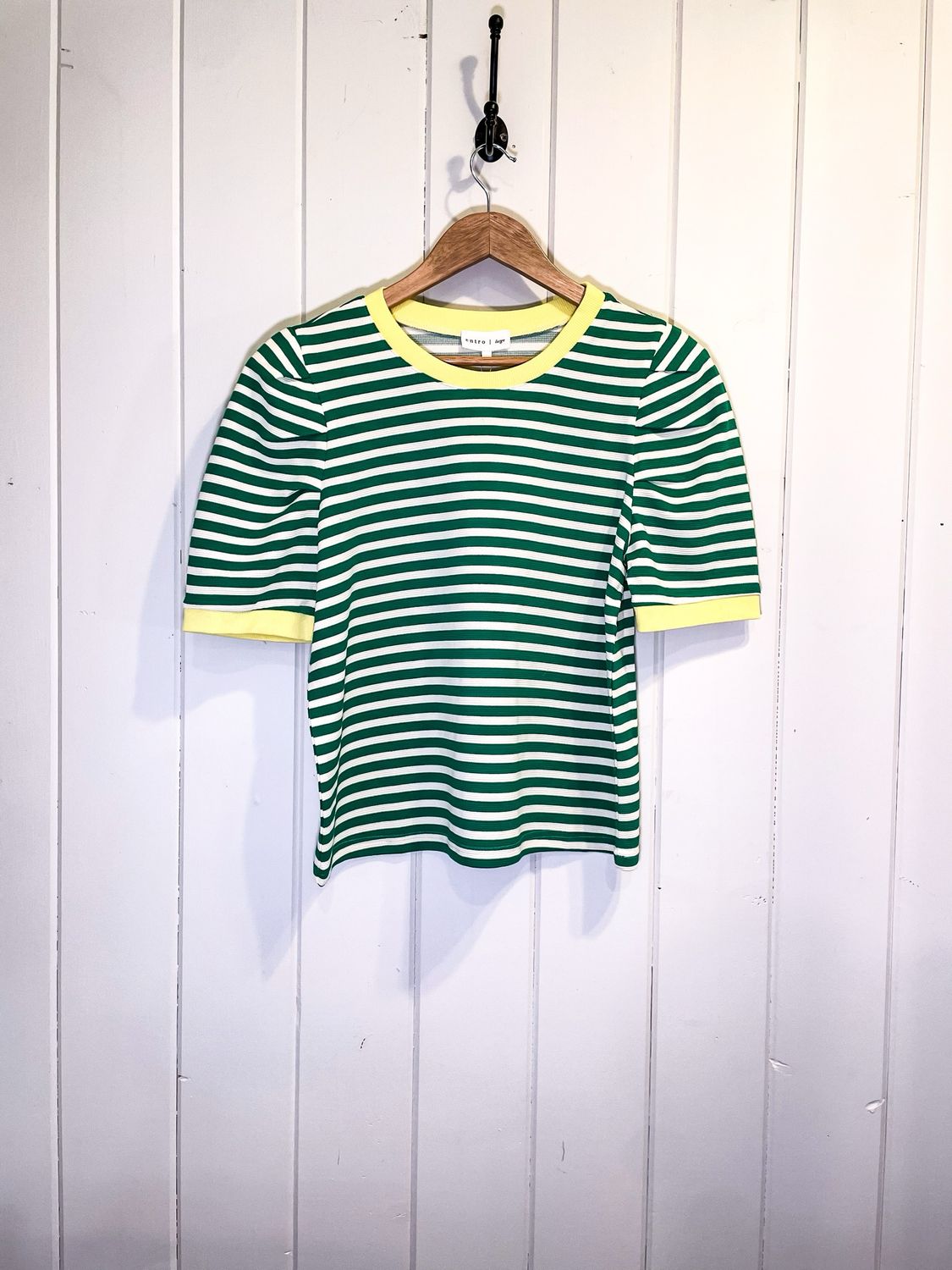 Green Stripe Puff Sleeve Medium