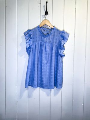 LIGHT BLUE RUFFLE NECK 
