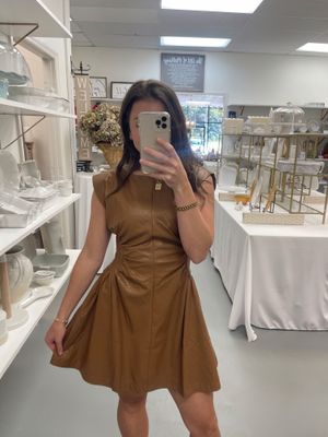 MOCHA FAUX LEATHER MINI DRESS
