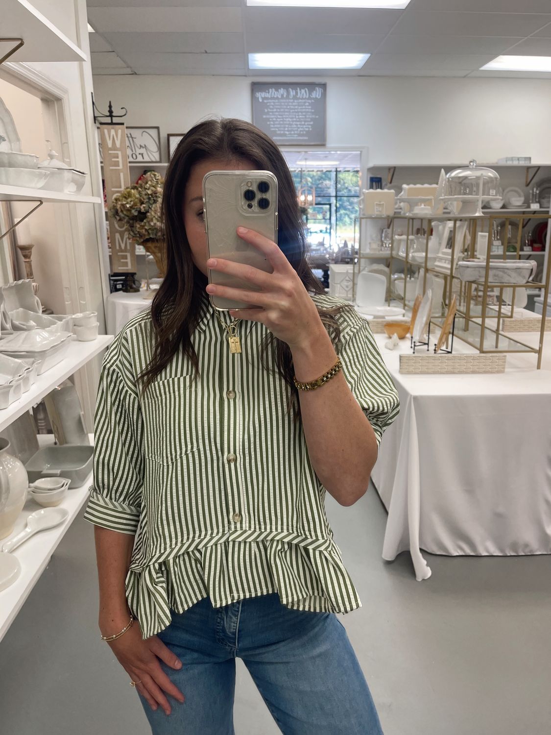 OLIVE STRIPE TOP