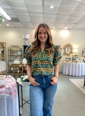 Teal and Yellow Floral Top