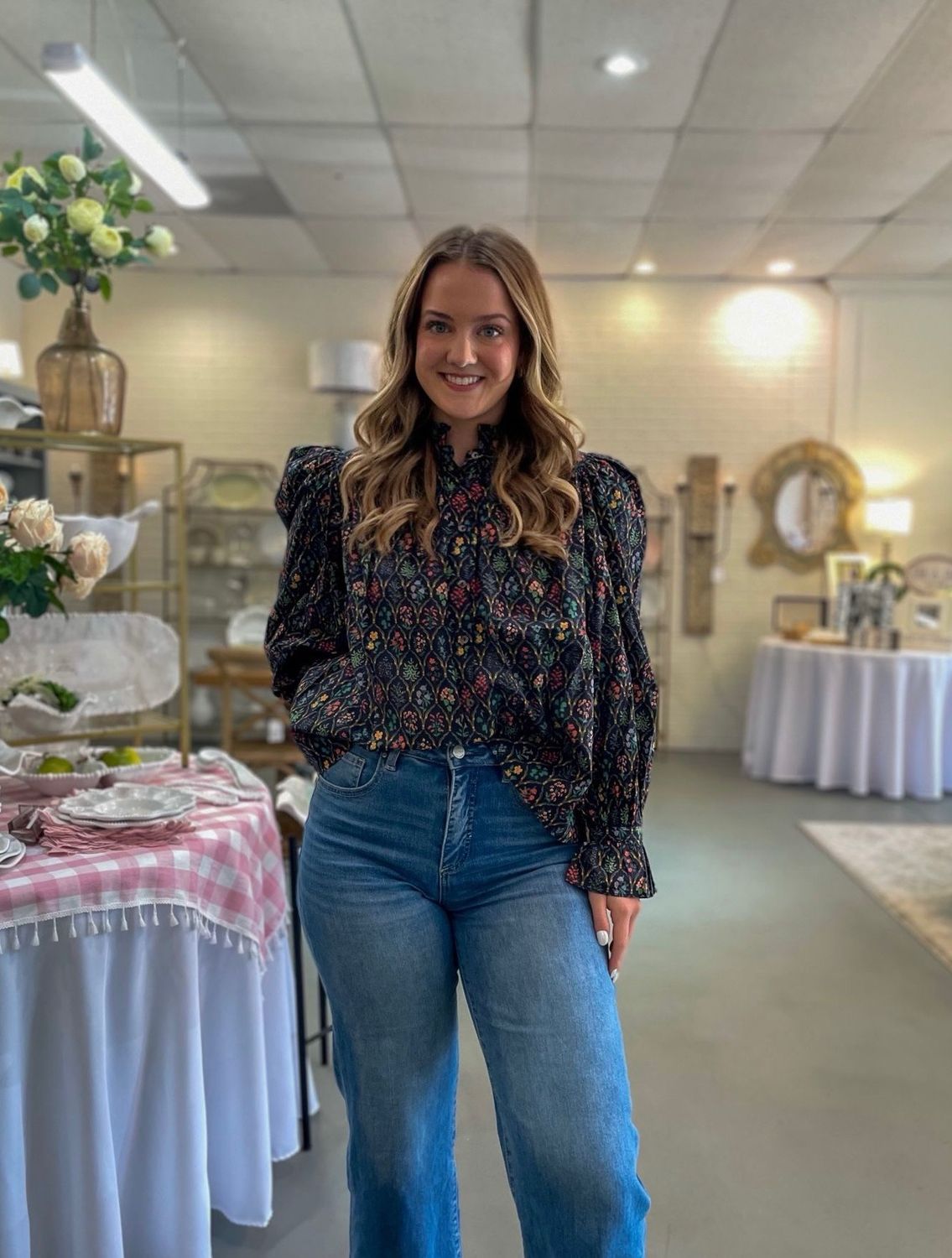 Navy Floral Top