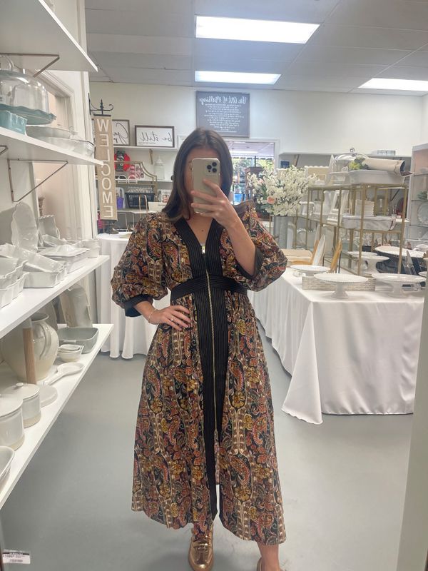 BLACK MULTI PRINT ZIP FRONT DRESS